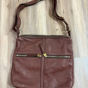 Fossil Dark Brown Leather Bag with Gold Accents